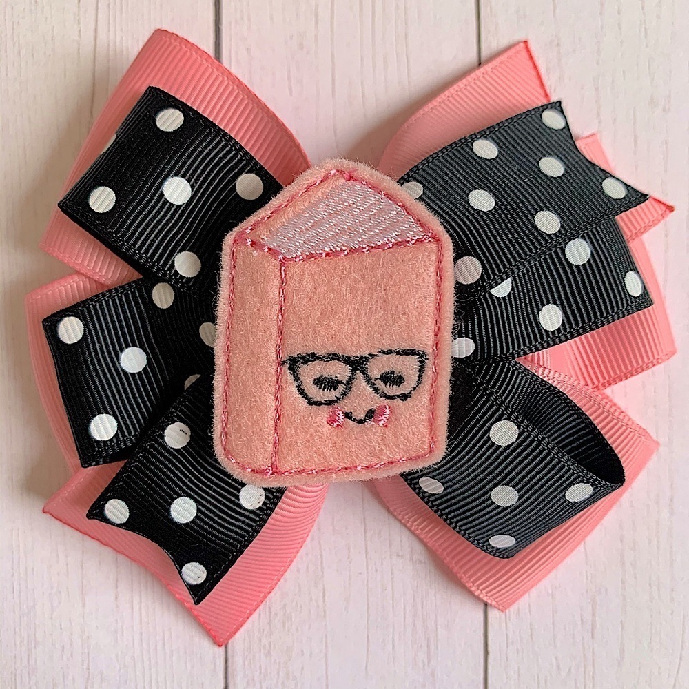 NEW Book Nerd Pink & Black Polka Dot Hair Bow